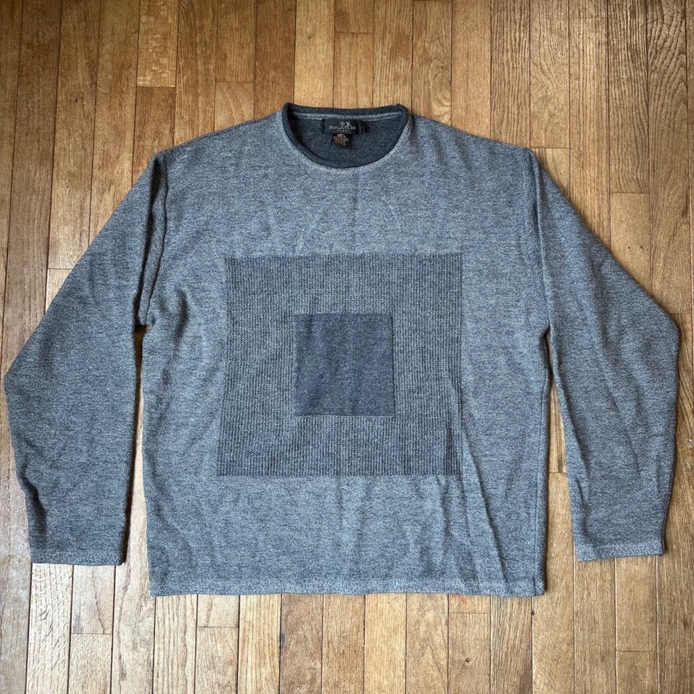 Bugatchi Uomo Wool Sweater Mens Large Gray Knit Long Sleeve Modern Design‎